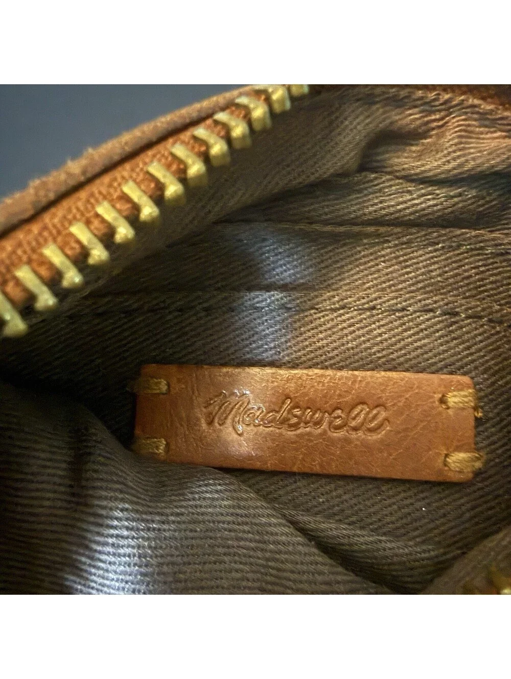 ￼Madewell Leather Zipped Wallet 3 Card HolderCognac Brown Coin Purse YT-1059